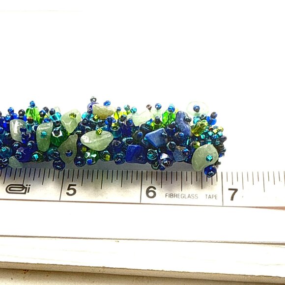 Handmade Blue Green Beaded Bracelet with Glass Crystals and Gemstone Chips - Picture 7 of 7